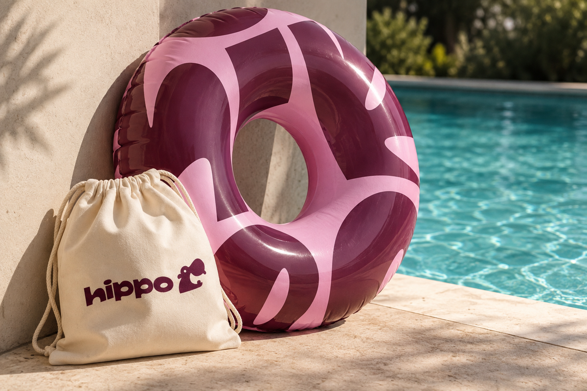 Bouée gonflable HIPPO dégonflée et roulée, prête à être rangée en fin de saison